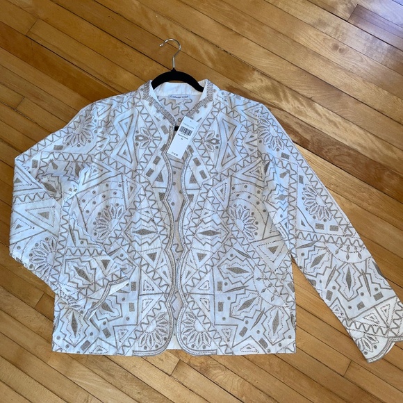 Coldwater Creek Jackets & Blazers - Coldwater Creek NWT Embroidered All Over Jacket Scalloped Edge Tan White…